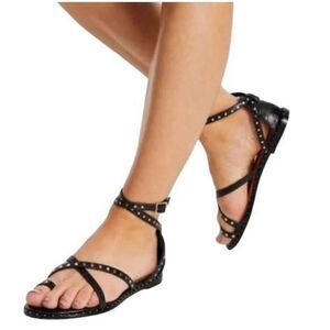 Ted Baker Margaret Black Croc Leather Ankle Strap Sandal NWOB Size 35.5 or US 5